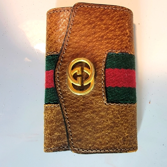 AUTHENTIC Gucci key/cardholder Sherry line in cognac leather ghw - Picture 8 of 10